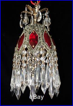 1of3 Royal Ruby Jeweled lily filigree hanging Crystal lamp Vintage chandelier