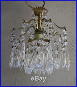 1of3 Spider SWAG hanging Lamp Brass Spelter chandelier Vintage Hollywood Regency