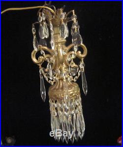 1of3 Vintage Hanging pendant ROCOCO Brass plated lamp Chandelier crystal prism