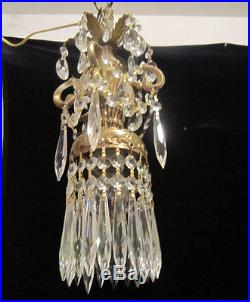 1of3 Vintage Hanging pendant ROCOCO Brass plated lamp Chandelier crystal prism