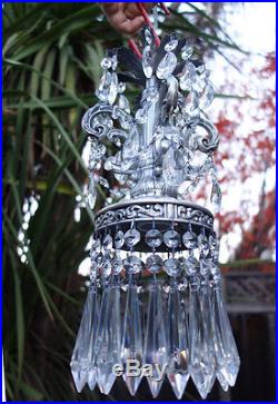 1of3 Vintage ROCOCO Silver tone Spelter SWAG Lamp Crystal Chandelier hanging