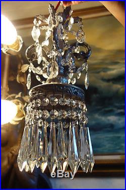 1of3 Vintage ROCOCO Silver tone Spelter SWAG Lamp Crystal Chandelier hanging