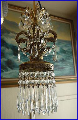 1of3 Vintage ROCOCO brass plated Spelter Lamp Crystal foyer Chandelier hanging