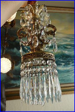 1of3 Vintage ROCOCO brass plated Spelter Lamp Crystal foyer Chandelier hanging