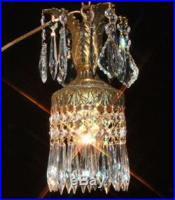 1of3 Vintage Swag plugin fixture ROCOCO leaf hanging Lamp Crystal pendant petite