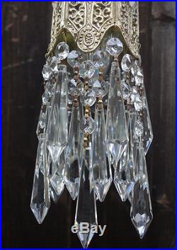 1of4 mini AB jeweled Tulip lily filigree hanging Crystal lamp chandelier Vintage
