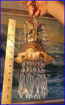 1of5 Vintage Fenton Peach Jelly Fish Glass SWAG plugin hanging brass TOLE Lamp