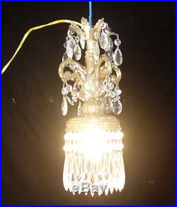 1of5 Vintage ROCOCO hanging Spelter brass plt Lamp Crystal petit Chandelier