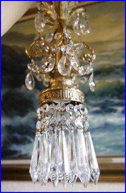 1of5 Vintage Spelter Hanging ROCOCO Brass plated lamp Chandelier crystal prisms