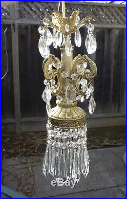 1of5 Vintage Spelter Hanging ROCOCO Brass plated lamp Chandelier crystal prisms