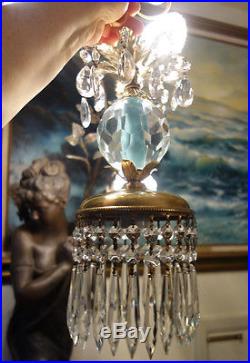 1of5 Vintage Swag crystal cut Blue Crystal Brass hanging lamp chandelier prisms
