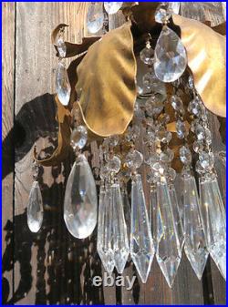 1of5 Vintage gilt Tole leaf Brass Italy Lily Florentine SWAG lamp chandelier