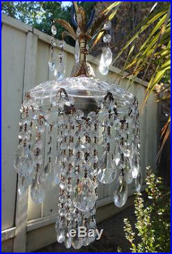 1of5 ceiling hanging Jelly Fish insp vintage Lamp Chandelier brass crystal glass