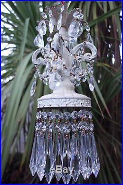 1of6 Vintage ROCOCO Shabby Spelter Chic SWAG Lamp Crystal Chandelier hanging