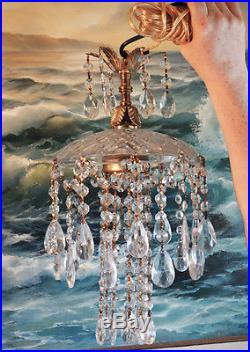 1of7 SWAG hanging Jelly Fish insp vintage Lamp Chandelier brass crystal glass