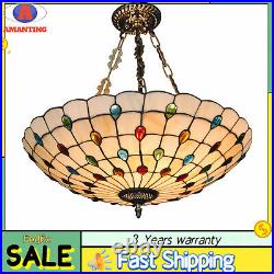20'' Vintage Tiffany Style Chandelier Hanging Light Stained Glass Pendant Lamp