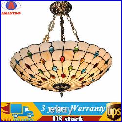 20'' Vintage Tiffany Style Chandelier Hanging Light Stained Glass Pendant Lamp