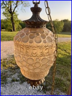 24 Nemo Italy Peach Amber Frosted Circles Hanging Swag Lamp MCM Pendant Light