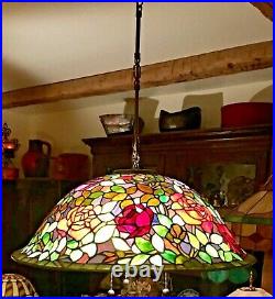 25 Slag Quoizel Collectible Tiffany Style Stained Glass Pendant Lamp 3 Cluster