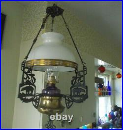 28 Hanging Oil Lamp With Black Bear Frame Amethyst Glass Lamp Complete Nice