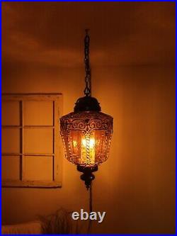 2 AVAILABLE VTG LARGE Amber Swag Light Hanging Pendant Mid-Century Lamp Plug In