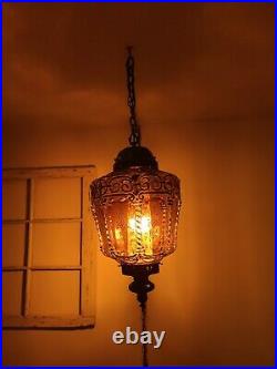2 AVAILABLE VTG LARGE Amber Swag Light Hanging Pendant Mid-Century Lamp Plug In