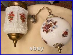 2 Antique Rare White Hanging Lamps Glass Chain Lamps