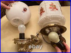 2 Antique Rare White Hanging Lamps Glass Chain Lamps