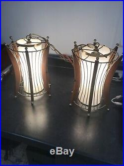 2 Danish Modern Modeline Lamp MCM Teak Atomic Swag Vintage Hanging Lights