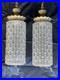 2 Falkenstein Hollywood Regency MCM Glass Cylinder Swag Hanging Lamps