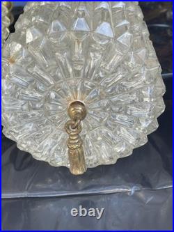 2 Falkenstein Hollywood Regency MCM Glass Cylinder Swag Hanging Lamps