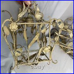2 Floral Pendant Cage Hanging Swag Lamp Shabby Chic Metal Painted Vintage