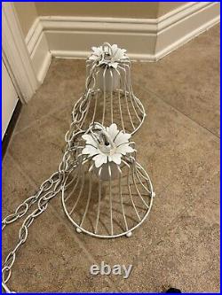 2 Metal White Flower Swag Lamps Chain Hanging Retro Ceiling Fixture Vintage