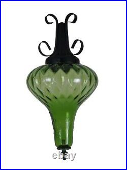 2 Mid Century Retro Green Glass Pendant Swag Lights Globes Vintage MCM 18