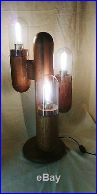 2 Modeline Cactus Lamps, table top and hanging swag vintage wood lamp pair