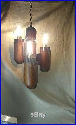 2 Modeline Cactus Lamps, table top and hanging swag vintage wood lamp pair