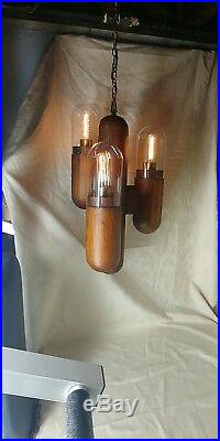 2 Modeline Cactus Lamps, table top and hanging swag vintage wood lamp pair MCM