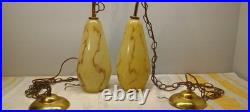 (2) Slag Glass Tear Drop Swag Lamp Light Fixtures Vintage