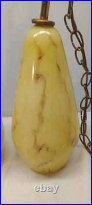 (2) Slag Glass Tear Drop Swag Lamp Light Fixtures Vintage