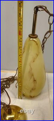 (2) Slag Glass Tear Drop Swag Lamp Light Fixtures Vintage