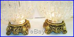 2 Table Lamp Vtg Hanging Crystal Prism Glass Shade Globe Orb Ball Ornate Brass