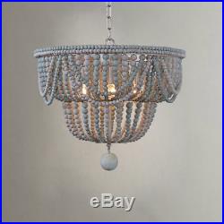 2-Tier Wooden Bead 4-Light Vintage Hanging Pendant Lamp Kitchen Chandelier Decor