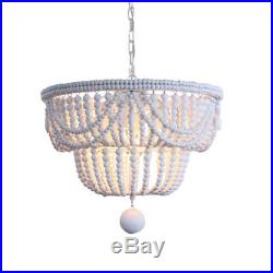2-Tier Wooden Bead 4-Light Vintage Hanging Pendant Lamp Kitchen Chandelier Decor