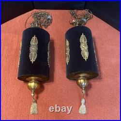 2 VTG 60's 70's Black Velvety Gothic Hanging Lamps Lights Tested Works 2 VTG 60's 70's Black Velvety Gothic Hanging Lamps Lights Tested Works