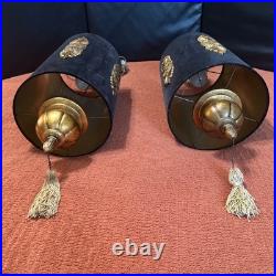 2 VTG 60's 70's Black Velvety Gothic Hanging Lamps Lights Tested Works