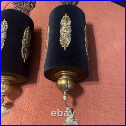 2 VTG 60's 70's Black Velvety Gothic Hanging Lamps Lights Tested Works 2 VTG 60's 70's Black Velvety Gothic Hanging Lamps Lights Tested Works
