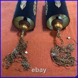 2 VTG 60's 70's Black Velvety Gothic Hanging Lamps Lights Tested Works