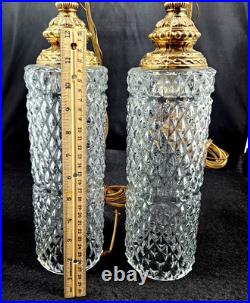 (2) Vintage Cut Style Glass Hanging Pendant Swag Lights
