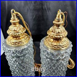 (2) Vintage Cut Style Glass Hanging Pendant Swag Lights