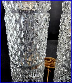 (2) Vintage Cut Style Glass Hanging Pendant Swag Lights